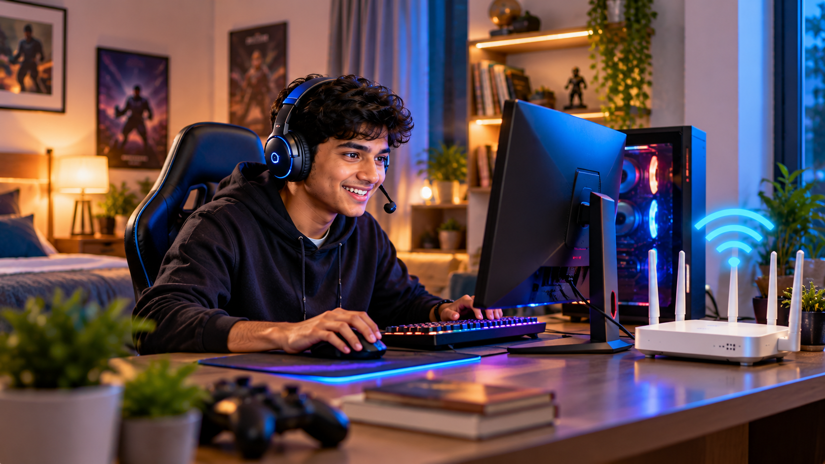 Gamer with low ping setup